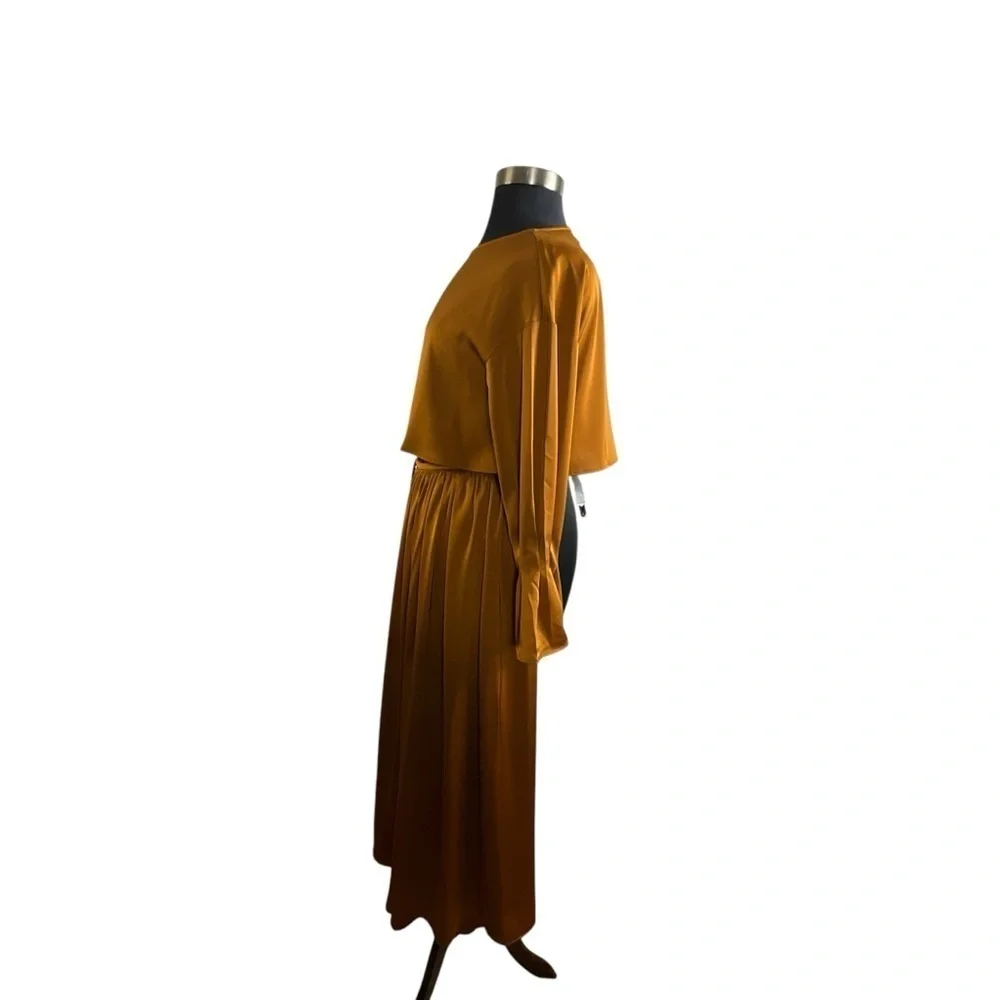 NAP‎ lounge Wear Free Flowing Cropped Top Pleated Sleeve in Warm Amber
